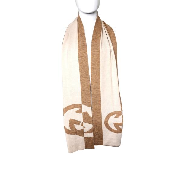 GUCCI Cashmere and Wool Scarf with Interlocking GG logo 84" - Picture 11 of 14